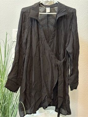 Sheer Wrap Blouse - Black Sun cover up